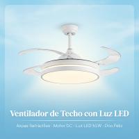 Ventilador de techo moderno blanco con luz LED 55W, aspas retráctiles ocultas, 6 velocidades, motor DC 30W silencioso, mando a distancia y app, lámpara ventilador decorativa de bajo consumo para salón, dormitorio, comedor y habitación, Don Feliz - details 4