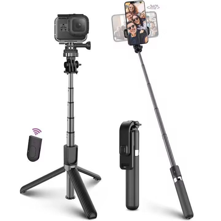 Palo Selfie Tripode para Movil, Palo para Selfie y trípode con Luz de Relleno para Smartphone, con Mando a Distancia Bluetooth, Palo para Selfie retráctil y plegable Ajustable de 19.5-100 cm, Soporte Giratorio de 360° para movil. - 1