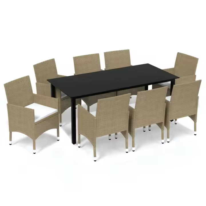 vidaXL Set de muebles jardín 9 pzas con cojines ratán sintético beige - 1