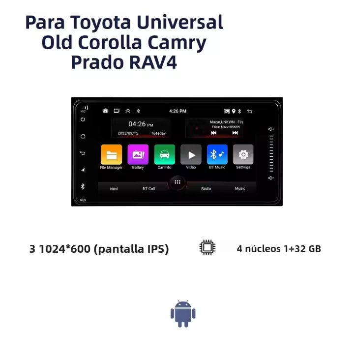 Reproductor Multimedia Android 13 Universal 2 Din Para Coche CarPlay 2Din Stereo Para Toyota Vios Crown Camry Hiace Previa Corolla RAV4 Con GPS Y Control Desde El Volante - 1