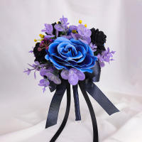Bouquet De Novia Vintage Barroco Hecho a Mano Con Flores Negras Y Azules Accesorios De Boda Para Mujeres Material Poliéster - details 4