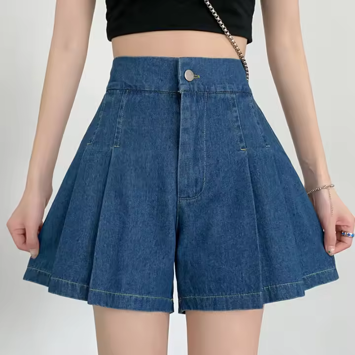 Shorts De Verano Para Mujeres De Talla Grande Vaqueros De Pierna Ancha Cintura Alta Denim Suelto Casual Falda Corta Femme - 1