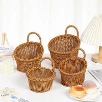 Cesta De Almacenamiento De Cocina Tejida a Mano Imitación Rattan Marrón Con Mango Para Verduras Frutas Flores Organizador Colgante - details 1