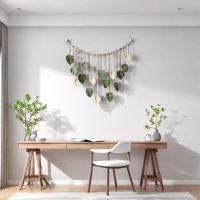 Decoración Boho Para El Hogar Tejido De Macramé Colgante De Hojas Y Plumas Para Decoración De Pared De Sala De Estar Y Dormitorio Arte Boho Para La Casa - details 2