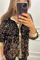 Camisa De Mujer Con Lentejuelas Casual Glitter Manga Larga Suéter Sexy Retro Para Fiesta Streetwear Negra Talla Grande - details 6