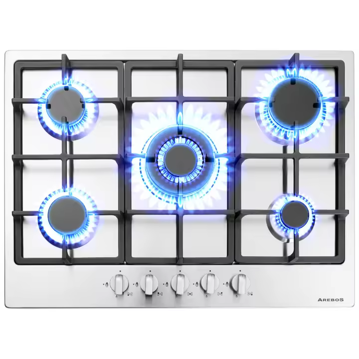 AREBOS Placa de gas de 5 fogones | Vitrocerámica | Autosuficiente - 1
