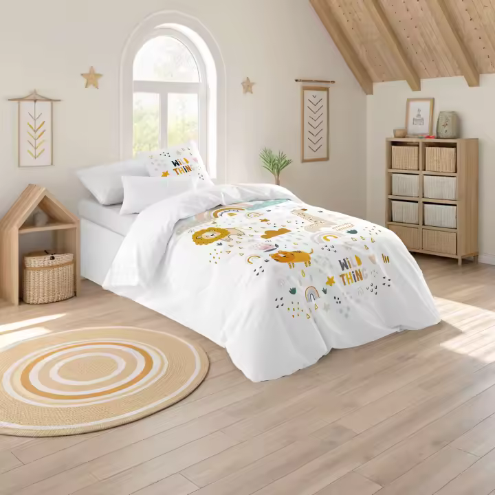 NATURALS - Funda Nórdica Infantil Estampada 100% Algodón Extrasuave - Juego de 2 Piezas Funda de Edredón y 1 Funda de Almohada - Cama 90/105 cm - Fabricada en España - 1
