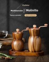 Juego De Molinillos De Pimienta Y Sal De Madera Manuales Con Base Molinillo De Pimienta Multifuncional Caja De Condimentos Herramientas De Cocina - details 0
