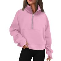 Nueva Sudadera De Mujer Con Capucha Cuello Erguido Otoño Invierno Color Sólido Fleece Manga Larga Bolsillos Cierre Media Pullover Suave - details 14