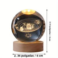 Lámpara De Noche De Cristal 6cm Con Engrado Por Láser Sfera De Vidrio Decoración De Escritorio Para Regalo De Cumpleaños Base De Madera USB - details 1