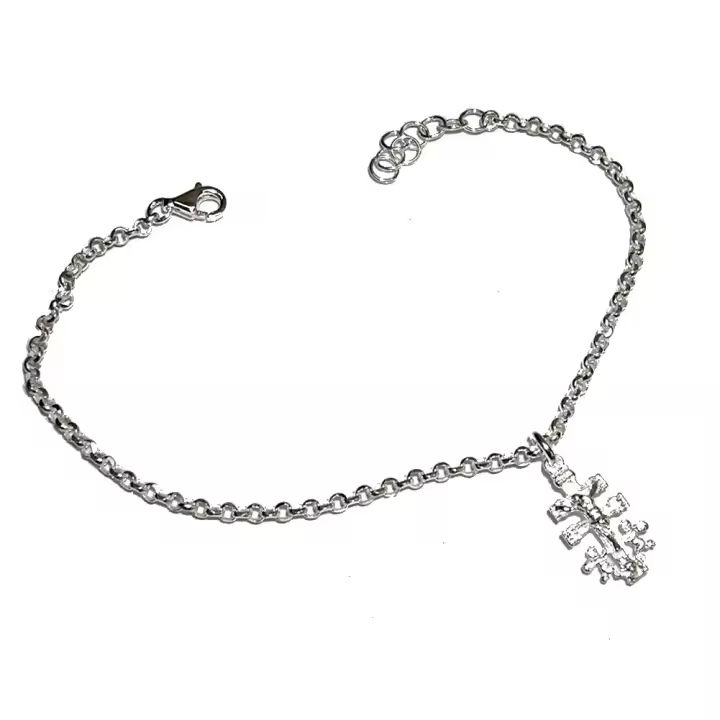 PULSERA PLATA DE LEY con CRUZ de CARAVACA 17 a 19 cm por cadena de alargue y Estuche Regalo - 1