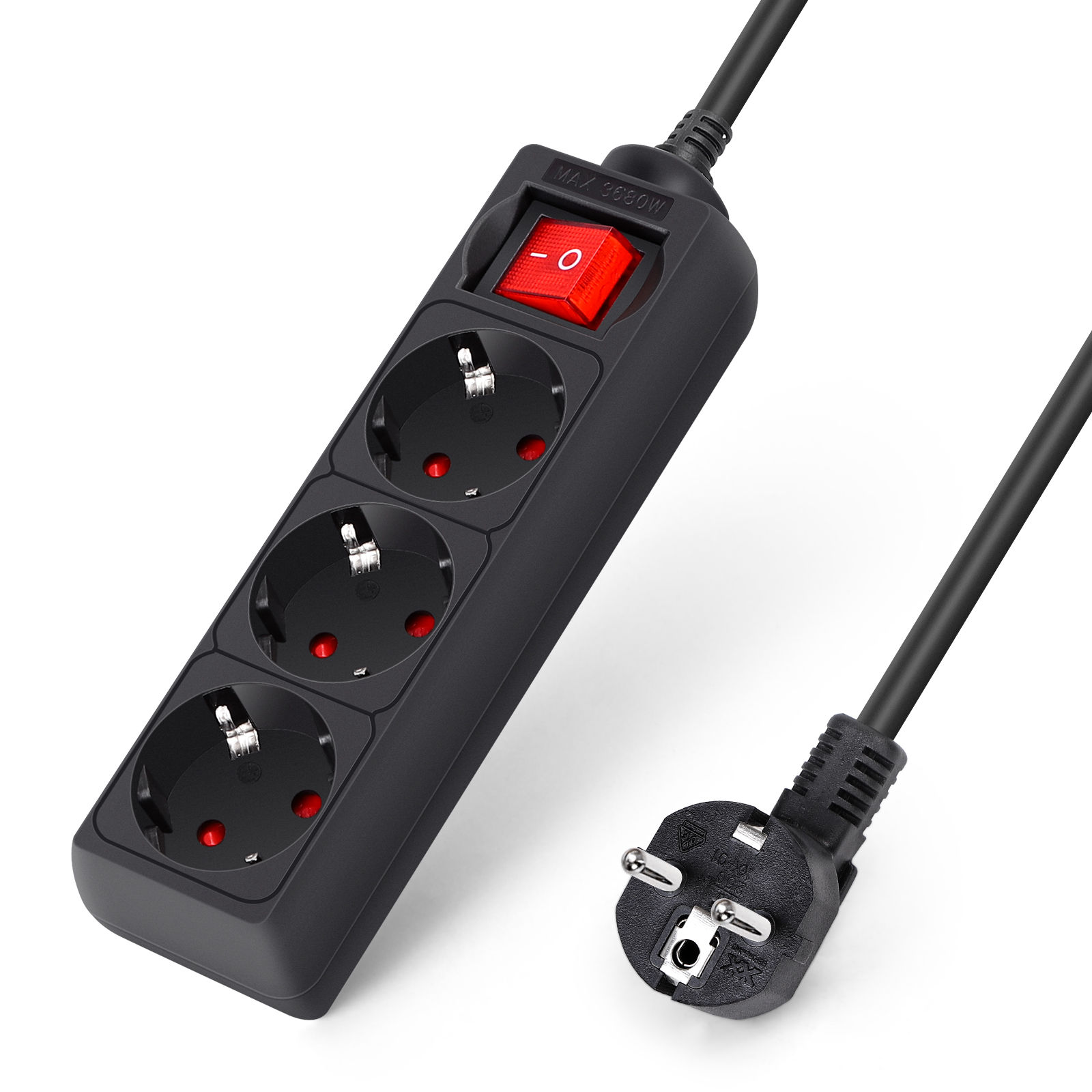 Aigostar Regleta de Enchufes con 2/3/4 Tomas,Regleta Alargador con Cable de 1.5/3 Metros e Interruptor,Negro