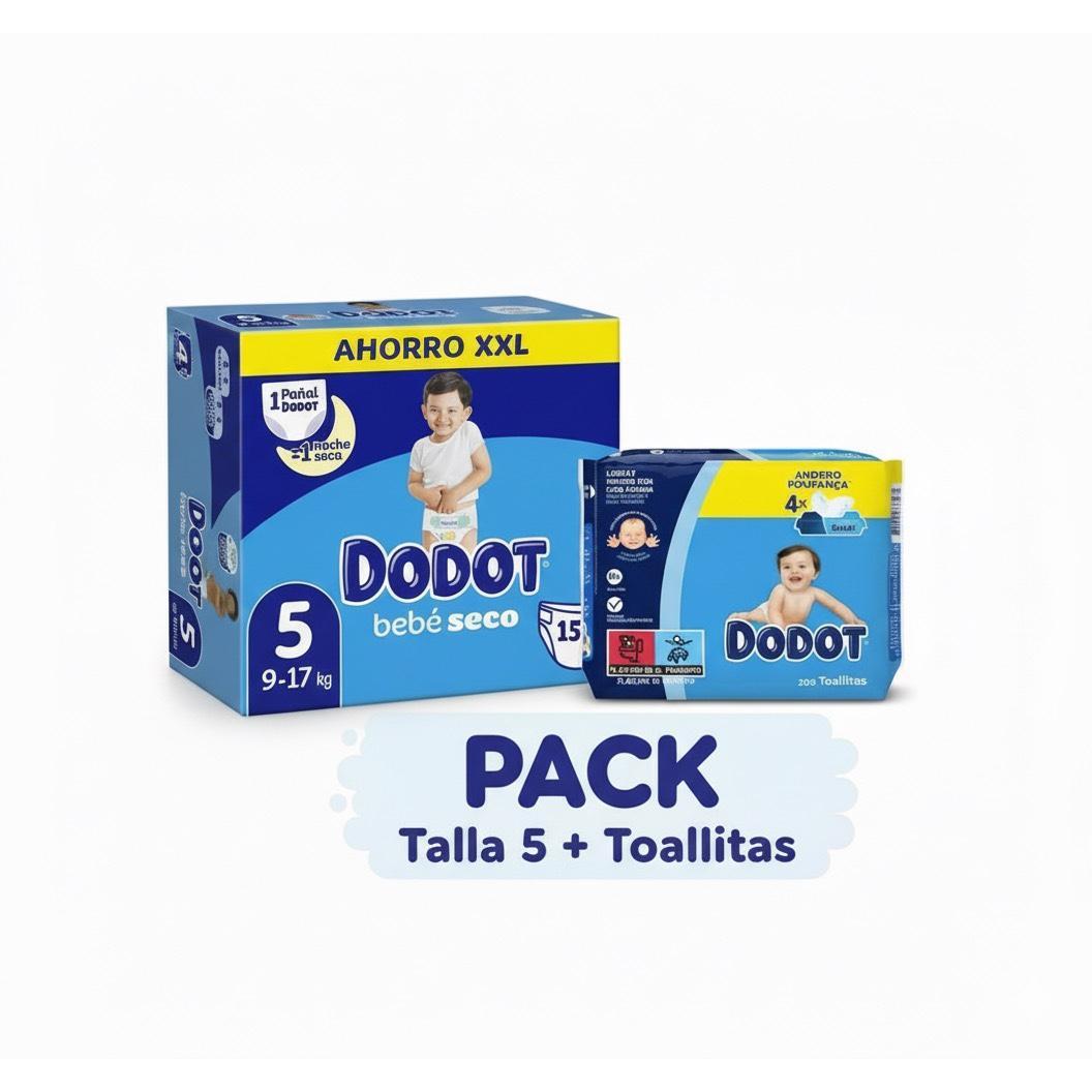 Dodot Bebé Seco - Pack Ahorro Pañales Talla 4 y 5 + 208 Toallitas.