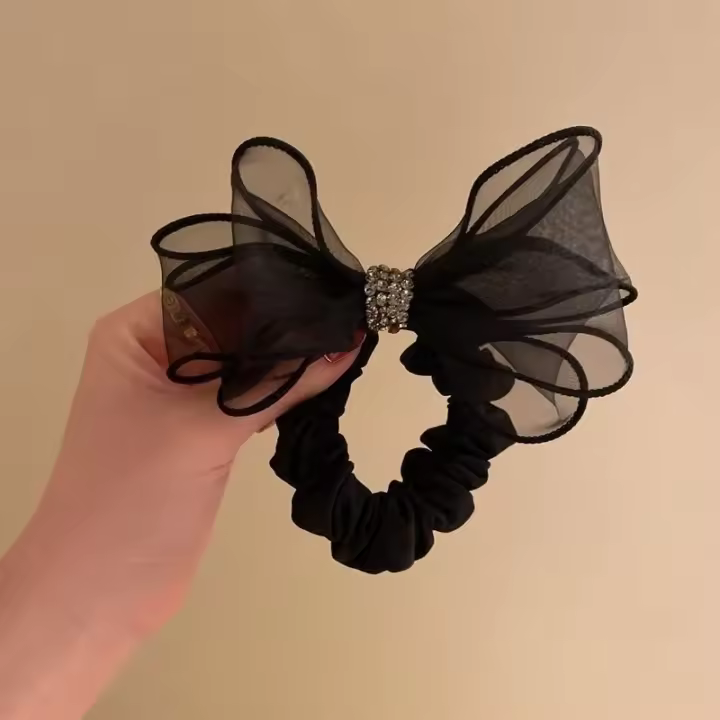 Nuevos Scrunchies De Malla Con Diamantes Para Mujeres Y Niñas Cinturones Elásticos De Cabello Con Lazo Accesorios Para El Cabello Estilo Moda - 1