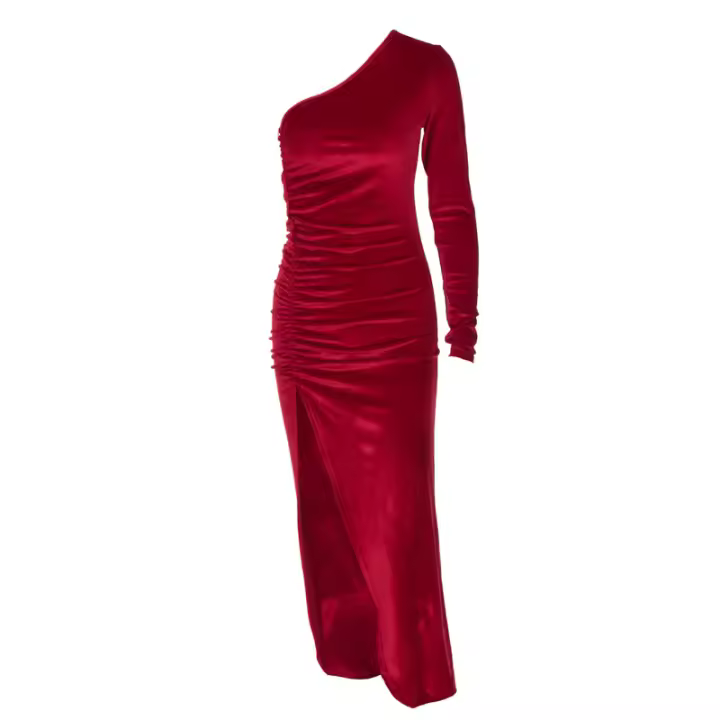 Vestido Bodycon De Veludo Elegante Para Mujer Con Abertura Lateral Manga Larga Para Fiesta Noche Silueta De Pincel Midi Otoño Primavera - 1