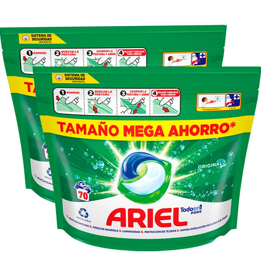 Ariel | Pack Todo En 1 Pods, 140 Cápsulas De Detergente Líquido 2x70 Lavados