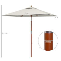 Outsunny Sombrilla de Jardín 200x150x235 cm Parasol de Terraza Rectangular Inclinable con Anti-UV Impermeable y Poste de Madera para Playa Patio - details 2