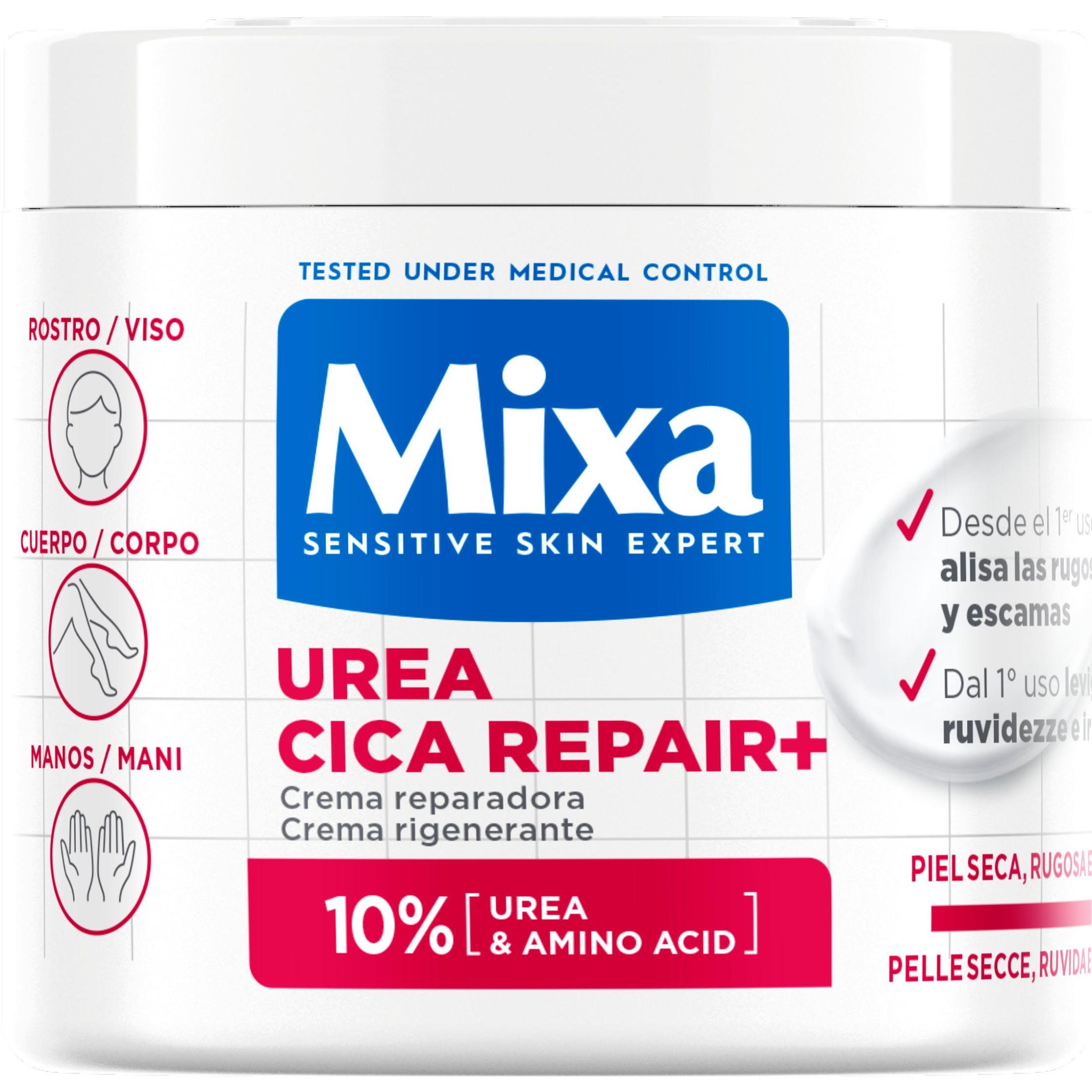 MIXA | Crema corporal y/o loción corporal de Urea Cica Repair+ para piel muy seca.