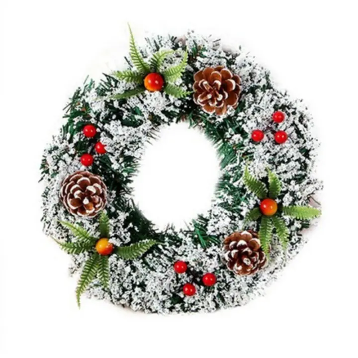 Corona Navideña Artificial 20/30/40cm Decoración Para Puerta De Entrada Con Adornos Colgantes Feliz Navidad Y Año Nuevo - 1