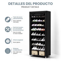 LUTODY - Zapatero, Organizador de Zapatos, Multinivel, Armario de zapatos, Textil de tela, Tubo de metal plegable, Zapatero Vertical, Compacto, Portátil para Entrada, Recibidor, Sala de Estar, Ligero, Resistente, Ahorra espacio - details 5