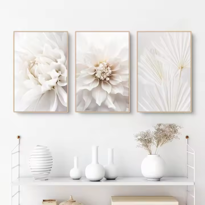 Conjunto de 3 Carteles, Cuadros de Flores de Rosas Blancias, Cuadros de Lienzo modernos, sin Marco, Cuadros de par, Conjunto de Cuadros boho, decoración de par para Sala de estar, tamaño Dormitory: 30*40 cm - 1