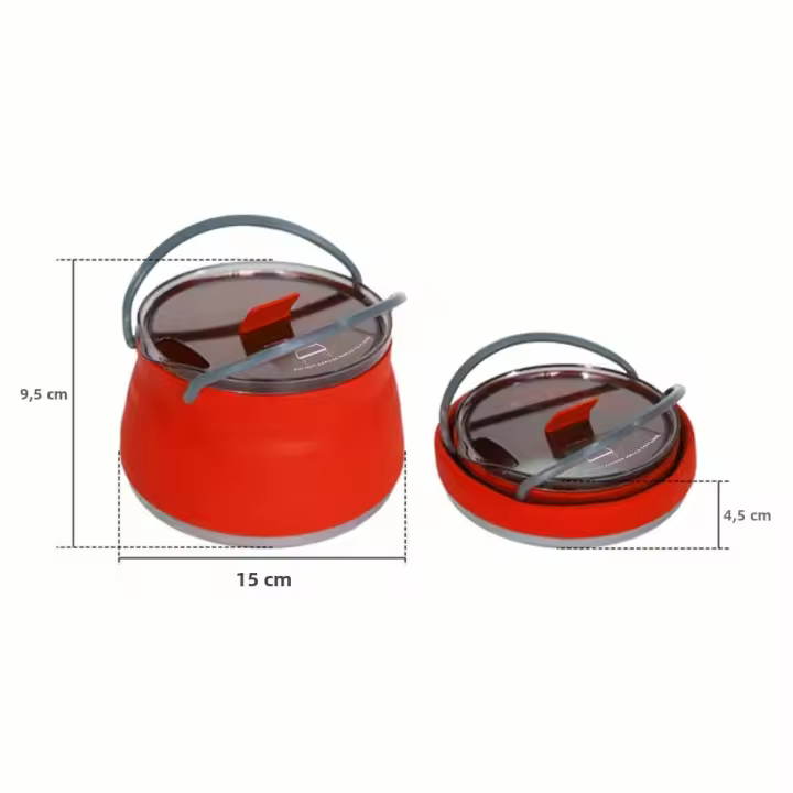 Kettle De Silicona 1.5L Con Manija Collapsible Para Camping Y Montañismo Con Fondo De Acero Inoxidable Taza De Agua Desplegable De 1L - 1