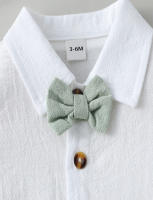 Conjunto Formal Para Bebé Niño 2PCS Ropa Sólida Con Camisa Corta Y Corbata Y Overoles Shorts Para Vestir Formal - details 4