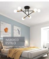 Lámpara De Techo Vintage Pendente Con Base E27 De 6 Cabezas En Negro/Blanco/Oro Para Sala De Estar Moderna Y Sencilla LED - details 7