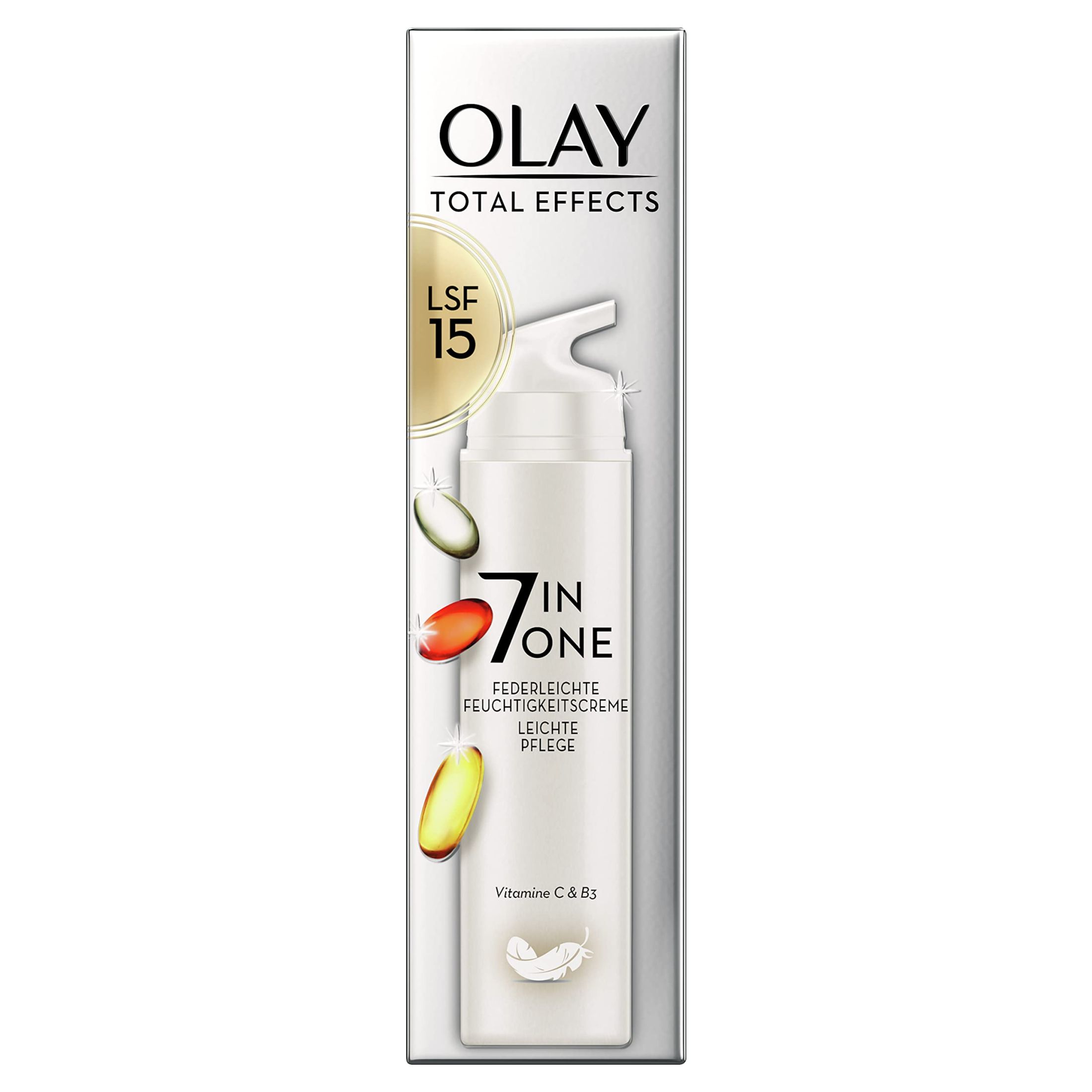 Olay Total Effects Crema hidratante ligera 7 en 1 para mujer con FPS 15 50 ml, crema de día con vitamina E, B3 y B5 para el cuidado y la protección de la piel, crema facial para mujer