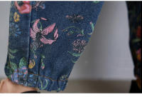 Traje De Piernas Anchas Para Mujer Con Estampado Floral Y Bolsillos Estilo Casual Streetwear Denim Rompers De Talla Grande Con Cinturones Y Mangas - details 8