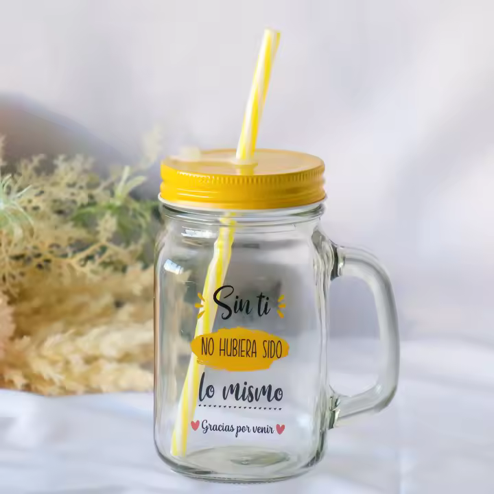 Pack de 6 a 24 jarras de cristal con frase “Sin ti no sería lo mismo”, regalos originales y prácticos para invitados de boda, recuerdos divertidos y útiles para comunión, detalles decorativos y funcionales para niños, Regalantes.com - 1