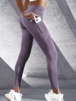 Leggings De Cintura Alta Para Mujer Con Bolsillos Yoga Fitness Running Sportswear De Color Sólido Estilo Elegante Y Cómodo - details 6