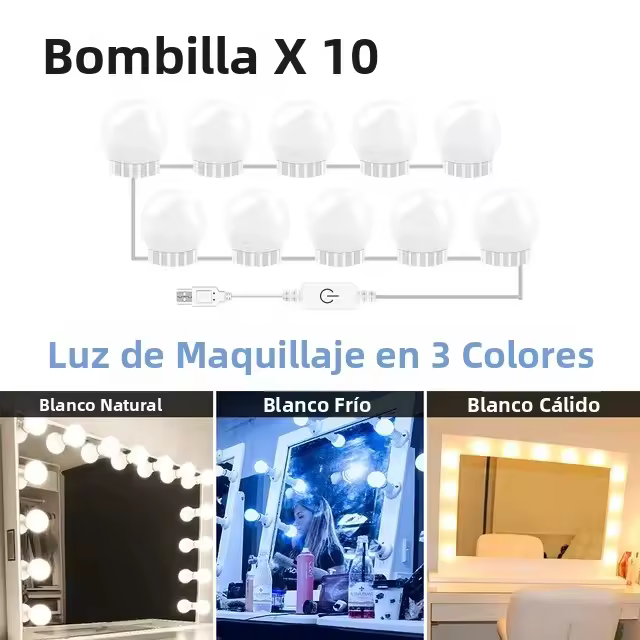 Luz De Espejo Con 10 Luces LED Para Maquillaje USB Iluminación Dimmable Para Mesa De Vestir Baño Luz De Ventana - 1