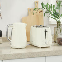 HOMCOM Juego de Tostador y Hervidor 2200W Hervidor de Agua Eléctrico de Acero Inoxidable 1,7L Tostadora Pan Ranura Ancha para 2 Rebanadas 3 Funciones Crema - details 1