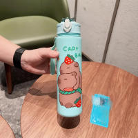 Botella De Agua Para Niños 800ML Con Pajita Y Tapa Antirotura Capybara Dibujos Animados Portátil Para Exteriores Material Plástico Reutilizable - details 4