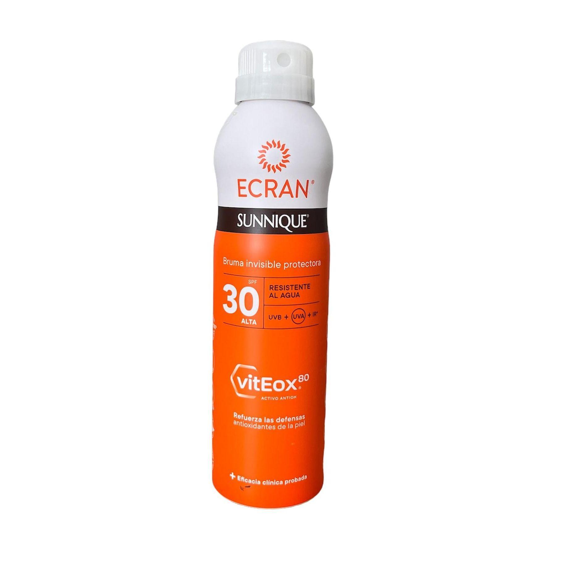 ECRAN- Bruma Invisible Protectora SPF 30- Resistente al Agua, UVB+ UVA + IR*- con VITEOX 80, Activo Antioxidante.