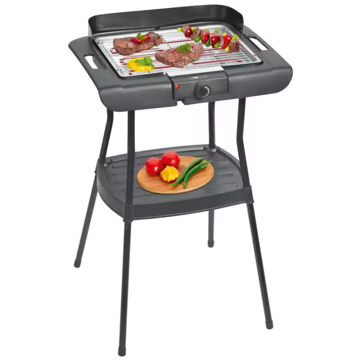 Clatronic BQS 3508 Barbacoa Eléctrica con Patas, Parrilla Cromada, Ajuste Temperatura, Interior / Exterior, 2000W, Negro/Plata - 1