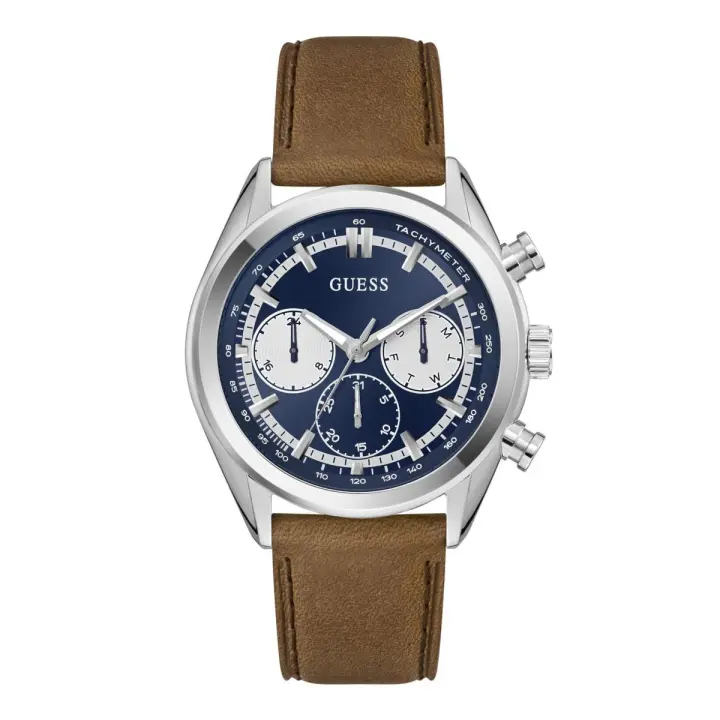 Guess Reloj Hombre Caja De Acero Reciclado Pulsera Genuine Leather De Color Marrón Resistente Al Agua 5 Atm Gw0972g1 - 1