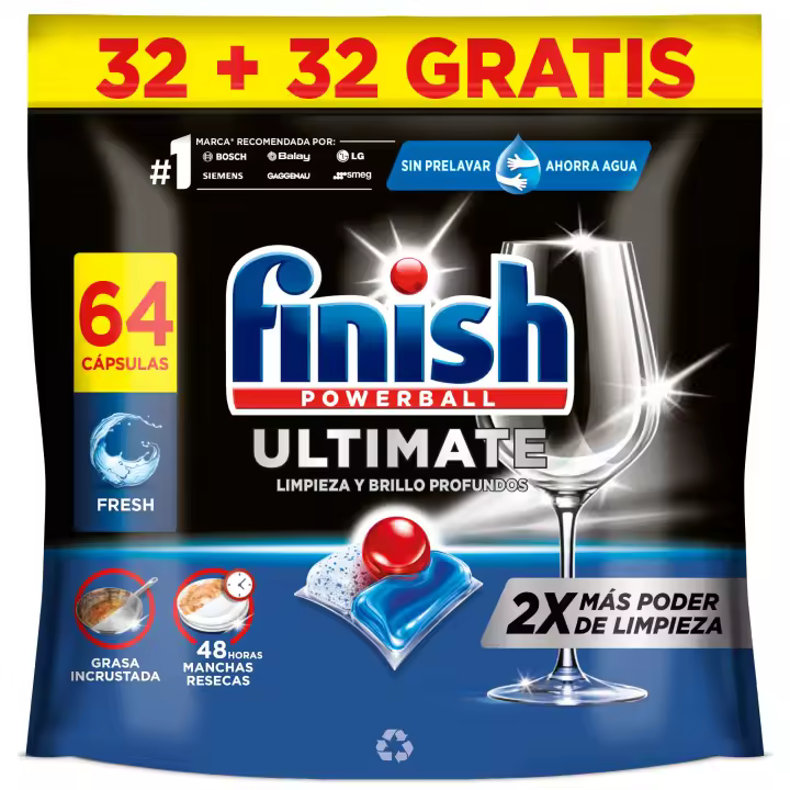 Finish Powerball Ultimate, 128 | 192 | 256 Pastillas para Lavavajillas, Aroma Regular, Limpieza y Brillo Profundos - 1
