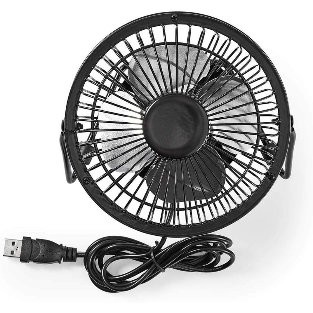 Ventilador USB ultrasilencioso con rotación ajustable 360° arriba y abajo, estructura metálica estable, interruptor de control, tamaños compacto 150 x 95 x 150 mm o 190 x 95 x 190 mm, cable de 1,2 m para escritorio, oficina y hogar