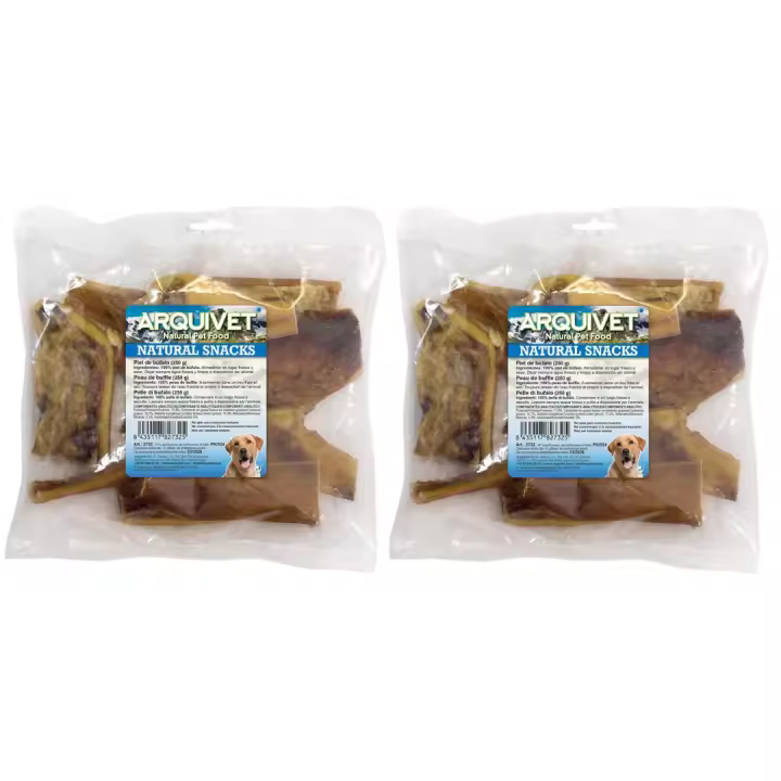 Piel de Búfalo para Perros (Bolsa 250 g) ( pack 2 unidades) Natural para Higiene Dental y Fortalecimiento de Músculos Masticatorios de Perros Arquivet - 1