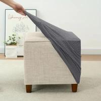 Cubierta De Taburete En Forma De T Trenzada Elástica Para Sofa Y Reposapiés Decoración Para Sala De Estar Oficina Hogar - details 4