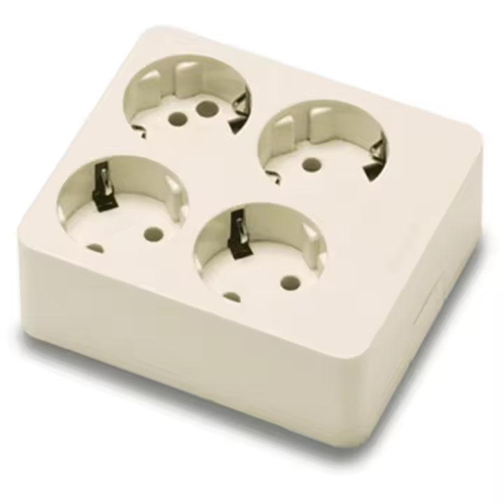 CABLEPELADO Base Rectangular de 4 Tomas con TT Lateral | sin Cable | Resistencia al Impacto: IK07 | 16A 250V | Policarbonato | 114 mm Largo x 100 mm Ancho x 45 mm Fondo | Beige | 4 Tomas - 1