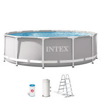 INTEX - Piscina desmontable redonda, modelo Prism Frame de hasta 4 metros de diámetro, con y sin depuradora, color gris, lona tricapa PVC-poliéster, interior efecto gresite, +6 años, montaje 30 minutos, piscinas desmontables, piscinas familiares - details 2
