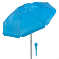 Aktive - Sombrilla de playa, color azul, protección UV50, incluye soporte, 8 varillas fibra de vidrio, ventilación superior, estructura acero plegable, tejido Oxford, revestimiento plateado, con base para sombrilla, mástil inclinable - details 0