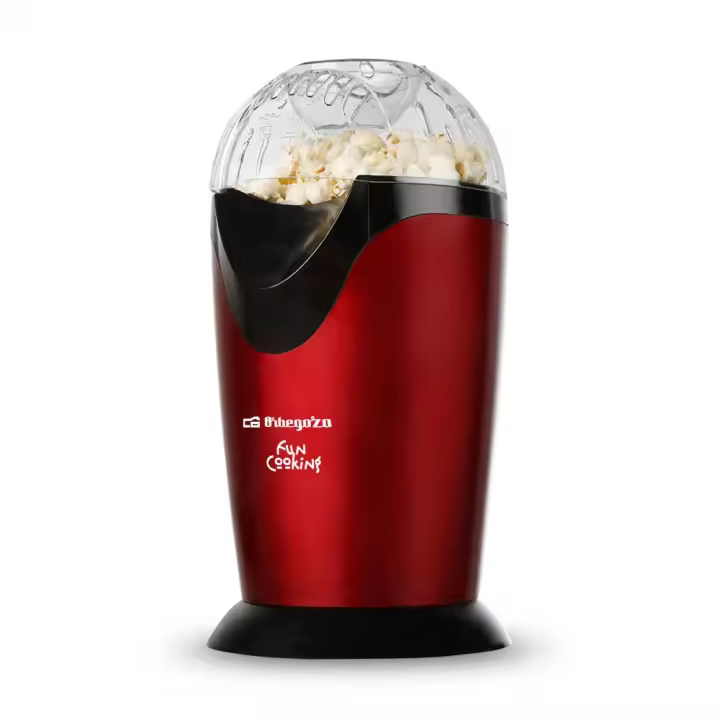 Orbegozo PA 4300 Palomitero Rojo Metalizado – Potencia 1200W, Palomitas en 3 Minutos, Sin Aceite (Cocina Sana), Cacito Medidor Integrado e Incluye Recetas de Sabores - 1