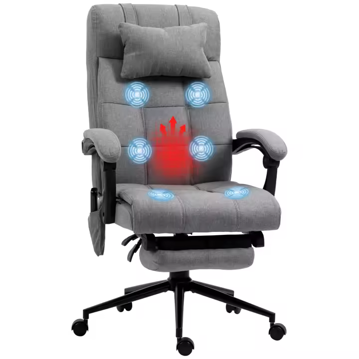Vinsetto Silla de Oficina Giratoria con Masaje, Silla de Escritorio Reclinable hasta 155°, Función de Calefacción, Altura Ajustable, Reposapiés, para Estudio, Gris - 1