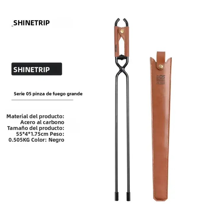 Pinzas De Carbón Para Acampar Al Aire Libre ShineTrip Resistente Al Calor Con Cubierta De Cuero Portátil Para Pícnic Herramienta Multiusos De Acero - 1