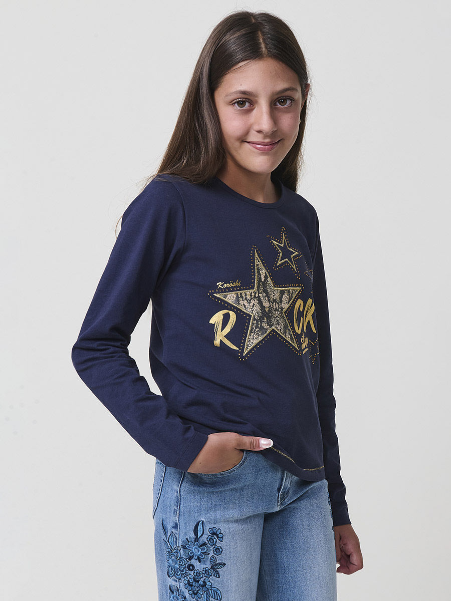 Koroshi Camiseta niña algodón elástico manga larga