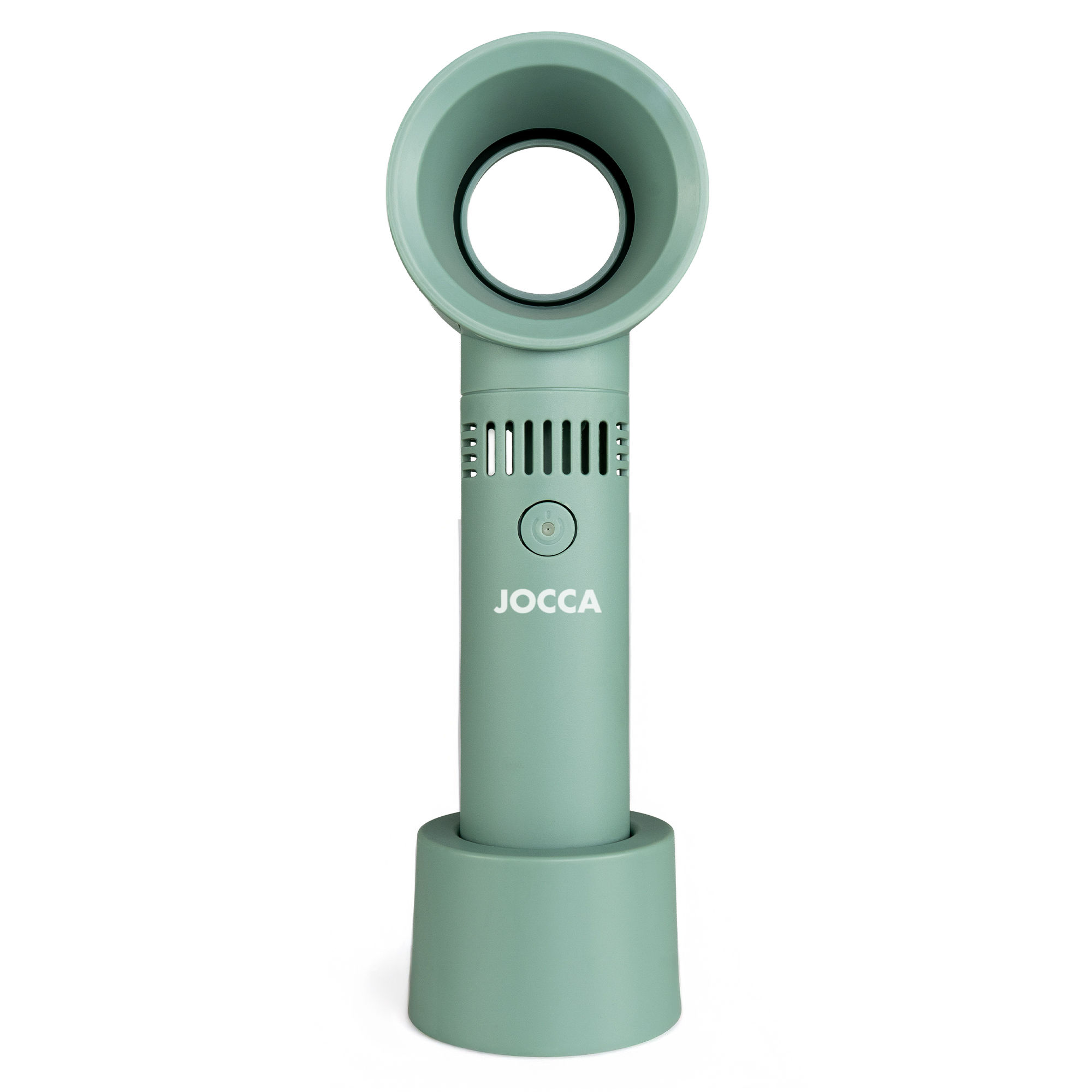 Ventilador sin aspas portátil Jocca a elegir en color blanco o verde, diseño compacto y moderno, 27.5 cm de alto, potencia 5W, funcionamiento silencioso, recargable por USB (DC 5V/1A), ideal para llevar en el bolso, viajes o escritorio